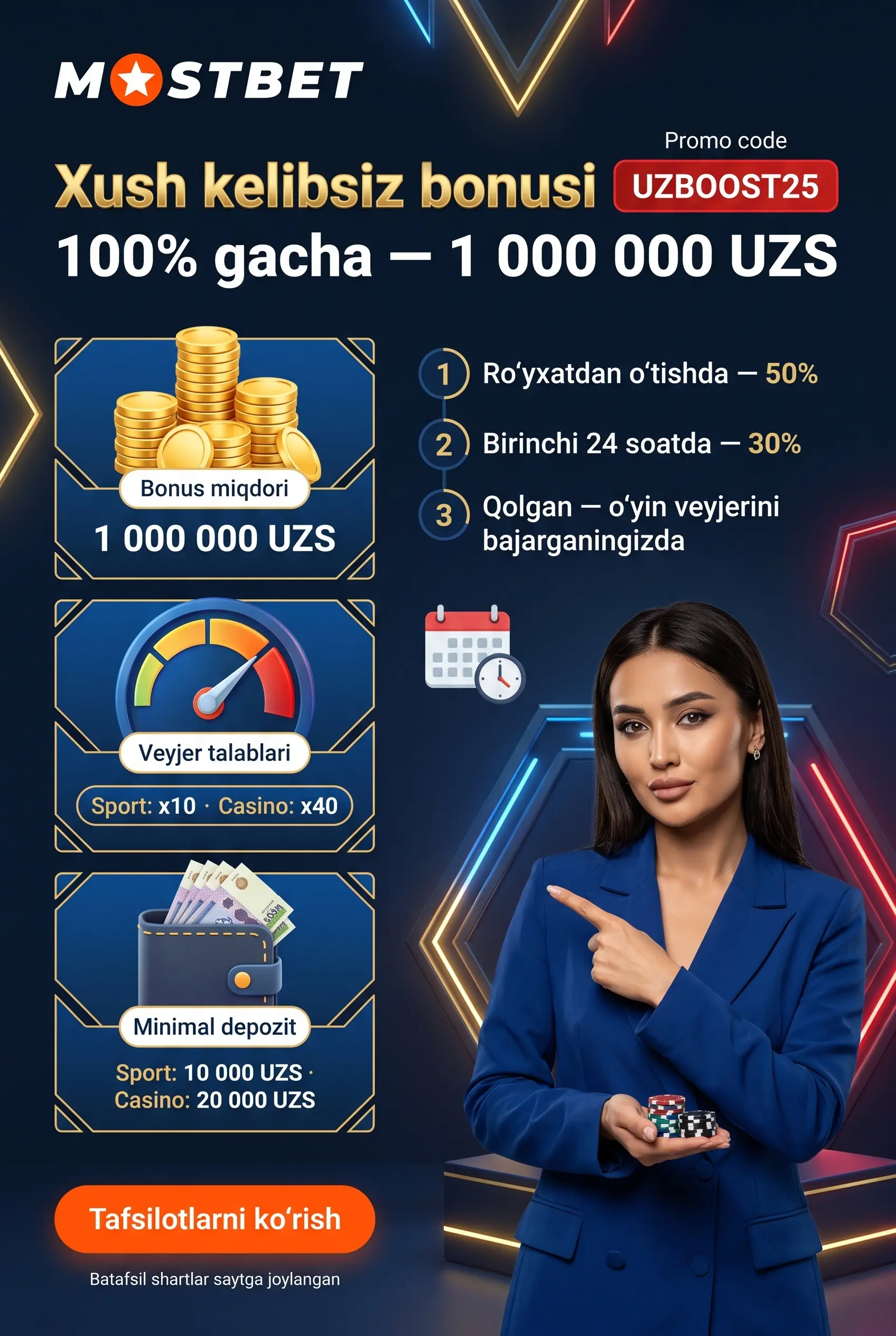 Xush kelibsiz bonusi va veyjer shartlari
