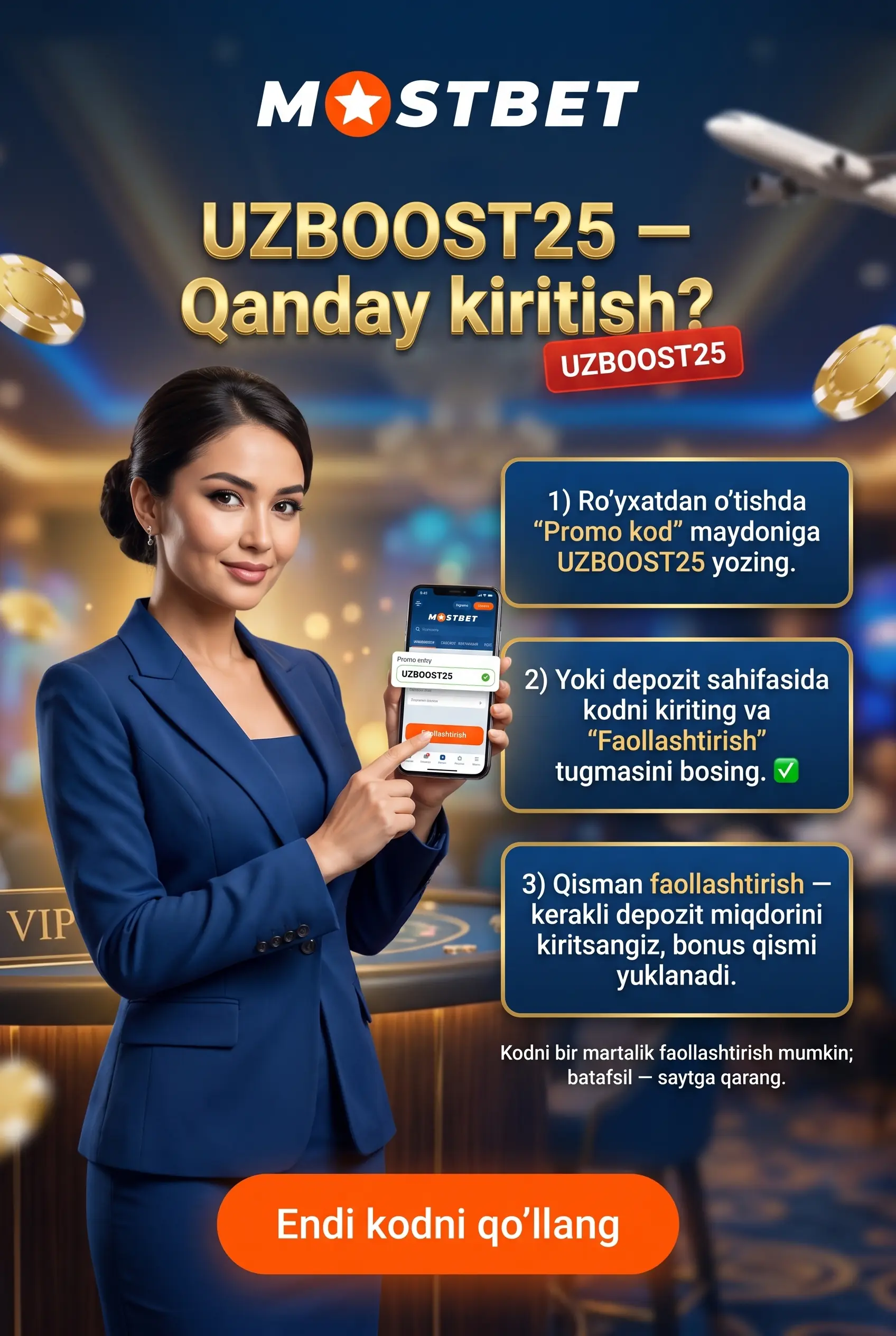 Promo kod UZBOOST25 ni qanday kiritish