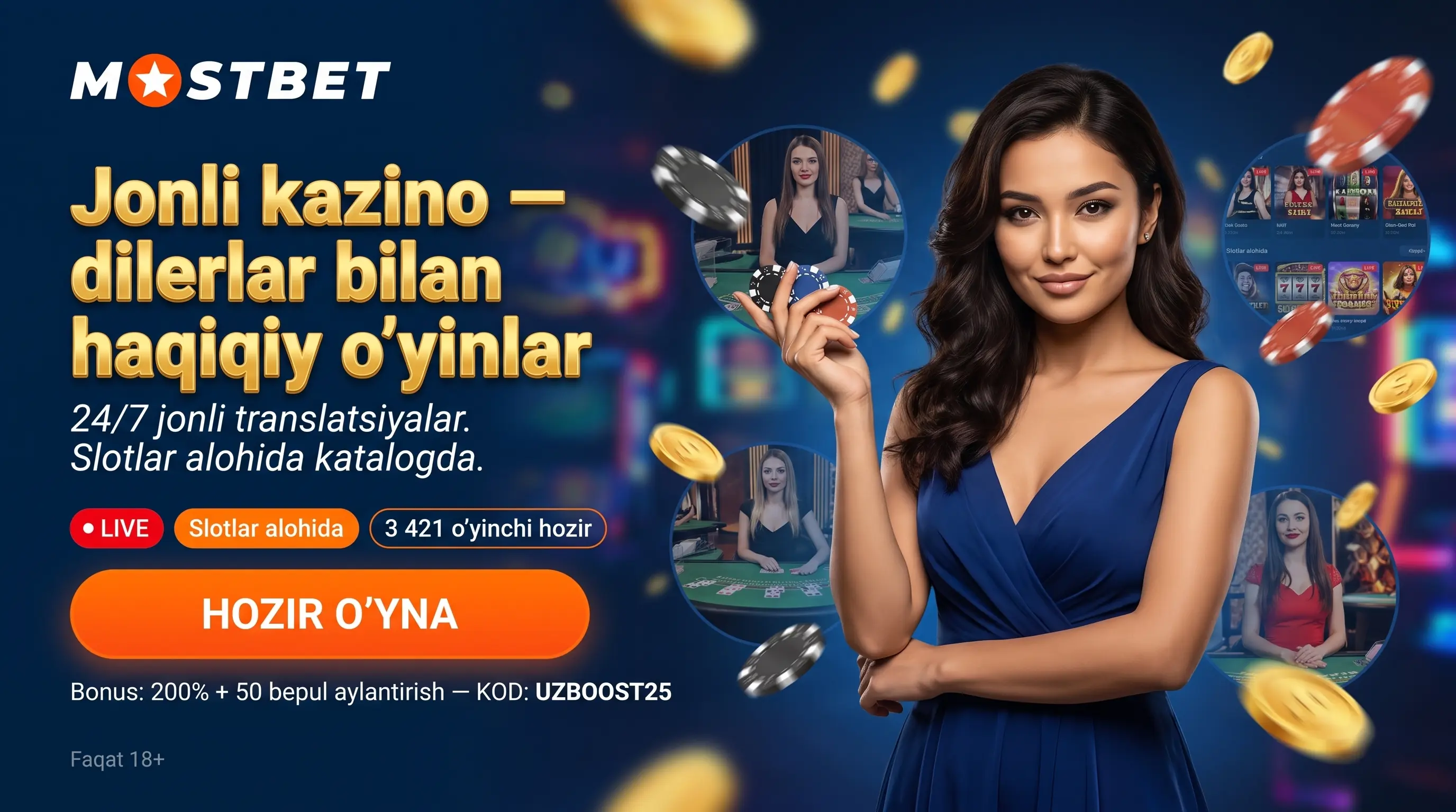 Mostbet jonli kazino bo'limi va o'yinlari