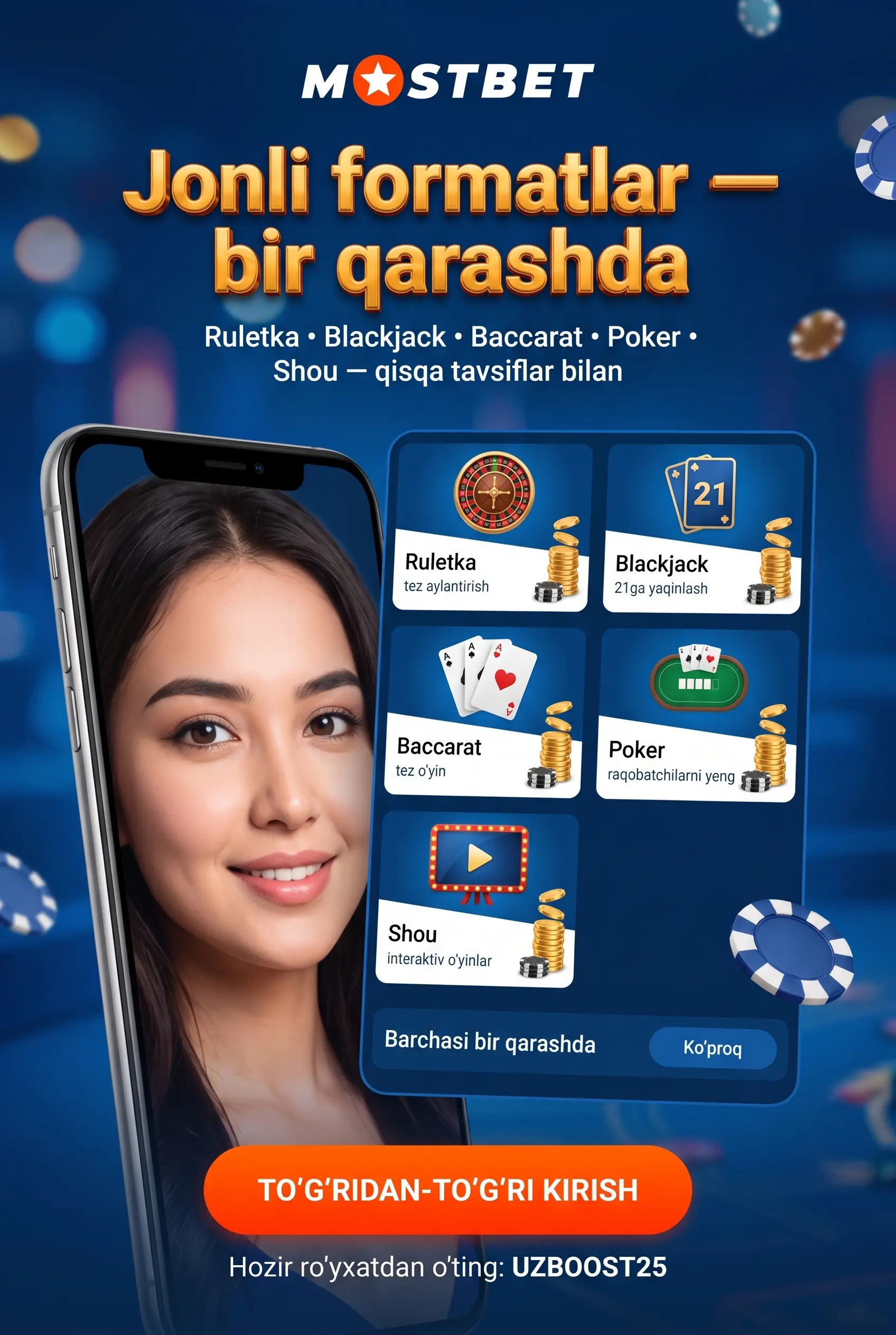 Jonli kazino interfeysi va formatlari